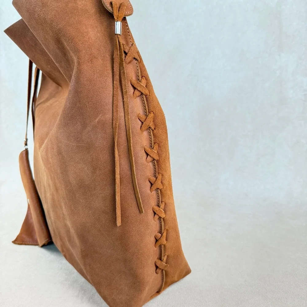 Gianni Notaro Genuine Leather Suede Tote Bag w/ Pouch | Made in Italy - Picture 4 of 16